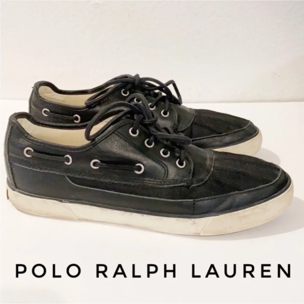 Authentic Polo Ralph Lauren men's leather & canvas designer boat shoes sz 12